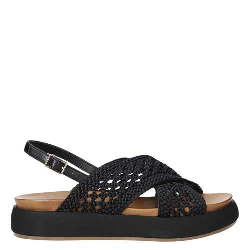 Inuovo leren sandalen met plateauzool en gevlochten zwart