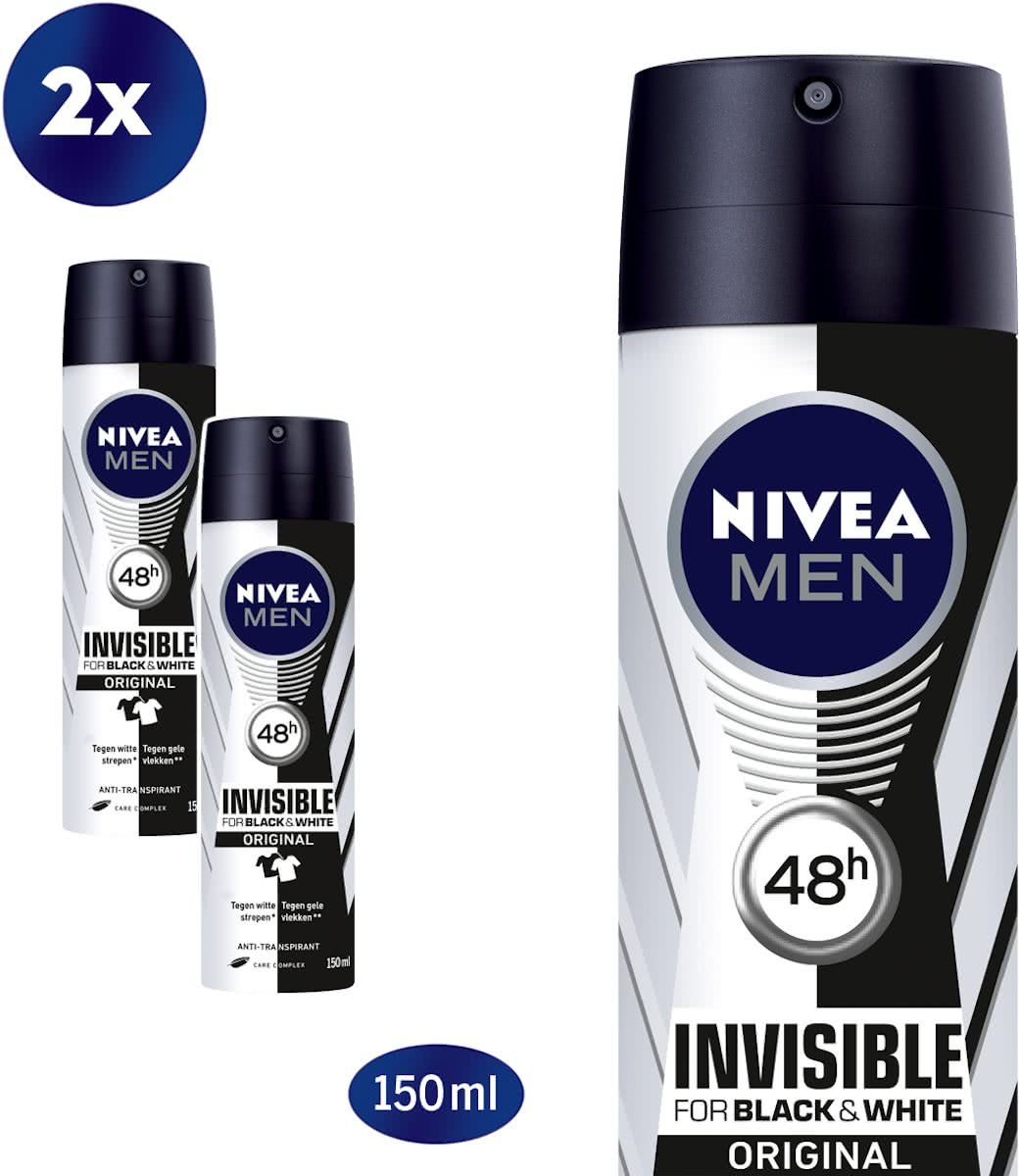 Nivea MEN Invisible Black & White Power - 2 x 150 ml - voordeelverpakking - Deodorant Spray