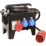 as - Schwabe Baustellenstromverteiler M5 – 400 V / 32 A CEE-Stecker 5-polig auf 3 x Schuko-Steckdose, 3 x 5 polige CEE-Steckdosen 400 V / 16, 32 A – IP44 – Made in Germany – Schwarz I 60551