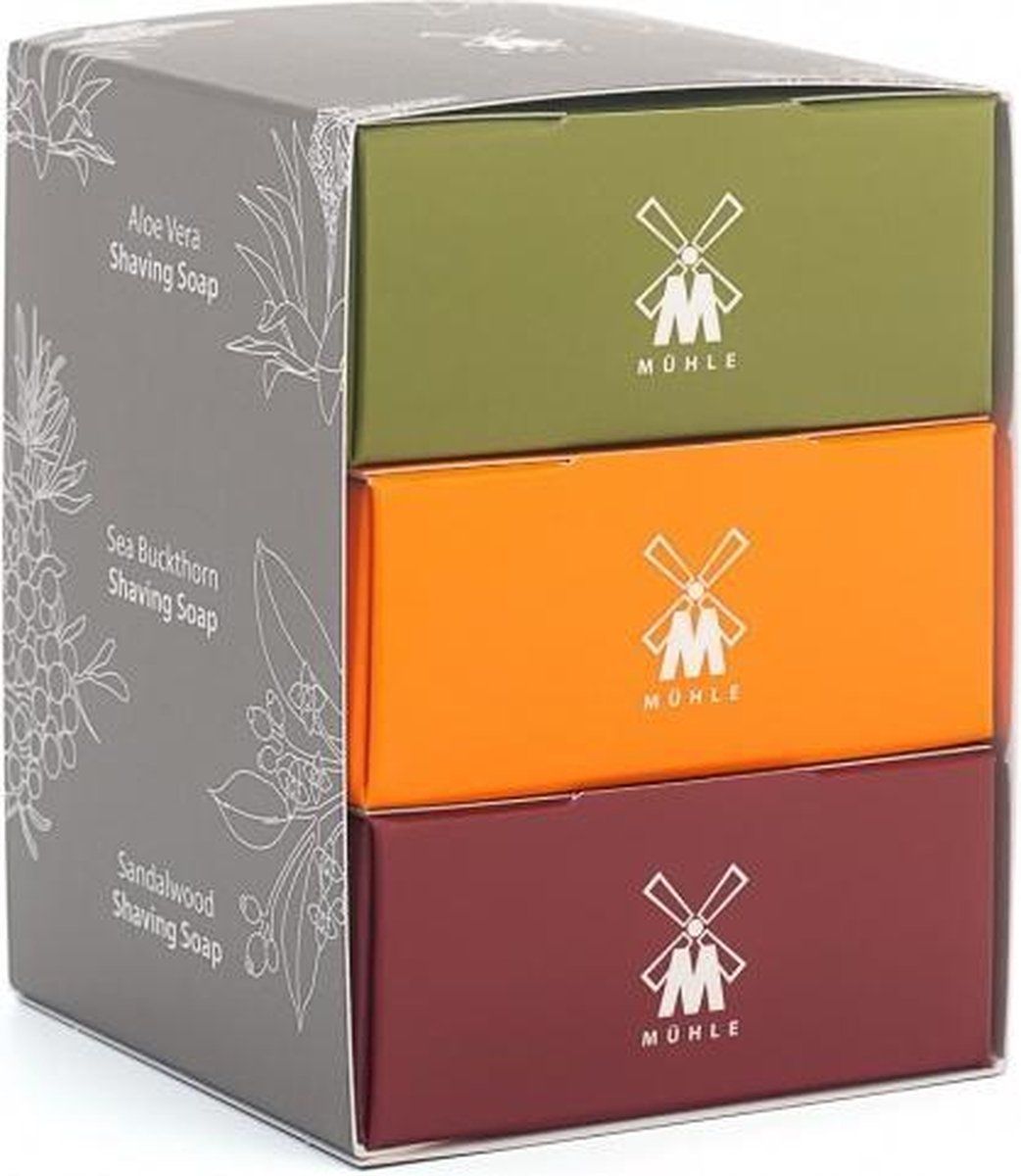 Mühle Rasierseifen-Trio - Aloe Vera, Sanddorn & Sandelholz