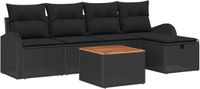 vidaXL Tuinbank Set 6-delig Zwart Poly Rattan