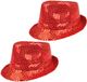 Boland Carnaval verkleed trilby hoedje - 2x stuks - pailletten - Rood - volwassenen