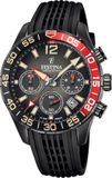 Festina F20518/3 Heren Horloge - Chronograaf - Mineraalglas - Roestvrijstaal/Leer - Zwart - Ø 43.5 mm - Quartz - Gesp - 10 ATM