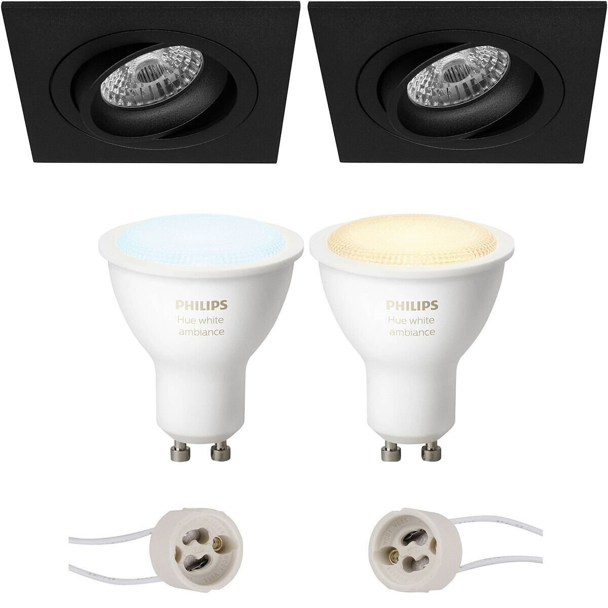 BES LED Pragmi Borny Pro - Inbouw Vierkant - Mat Zwart - Kantelbaar - 92mm - Philips Hue - LED Spot Set GU10 - White Ambiance - Bluetooth