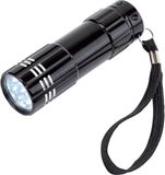 Merkloos / Sans marque Inspirion Gmbh 1x stuks kleine 9x LED krachtige zaklamp in het zwart van 9.5 cm - incl. batterijen en koordje