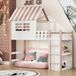 Lit enfant 90x200 cm, haut et bas, lit pour garçons et filles, lit domestique avec toit, échelle de sécurité et compartiment de rangement, lit multifonctionnel, lit en bois massif avec sommier à lattes, rose