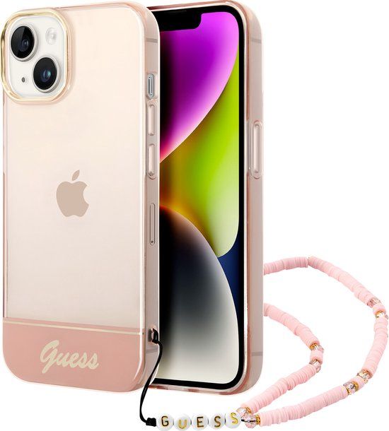 Guess Telefoonhoesje voor Apple iPhone 14 Plus - Roze, Transparant, Back Cover - TPU Materiaal