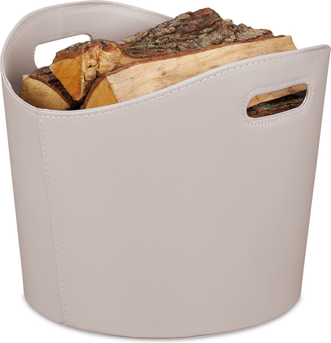 Relaxdays houtmand kunstleer - haardhout opslag - open haard accessoire - brandhout mand