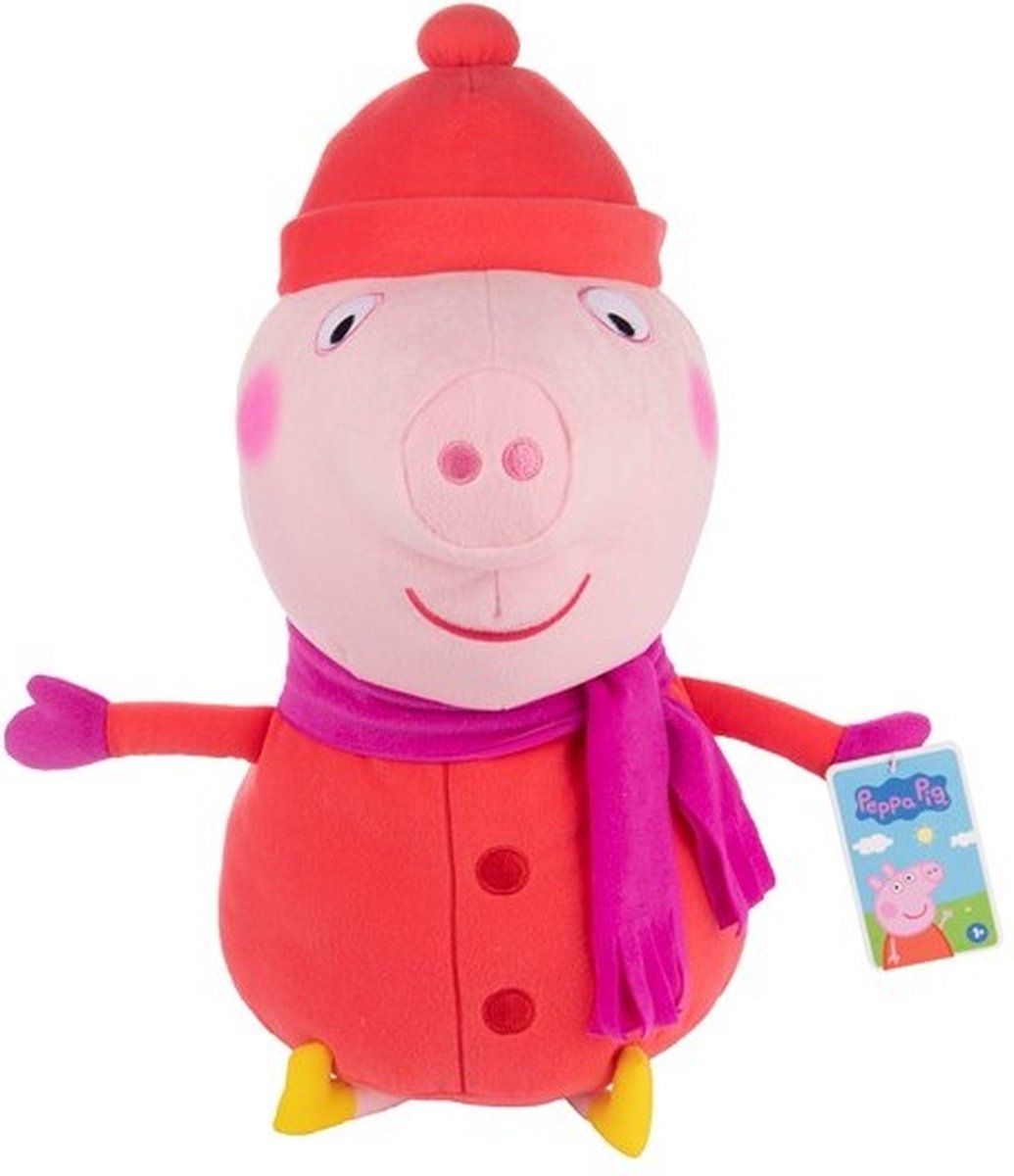 Sambro Peppa Pig Knuffel - Peppa Pluche Knuffel 50 cm - Winter Editie - Rood
