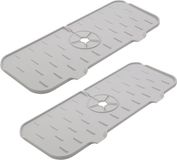 Unyqoos Robinet de cuisine – Set de 2 tapis d'égouttage en silicone avec évacuation, ouverture en étoile, 37 x 13,5 x 0,8 cm, gris clair