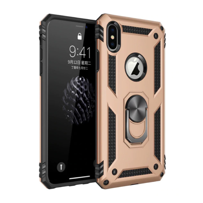 R-JUST iPhone 7 Plus Hoesje - Shockproof Case Cover Cas TPU Goud + Kickstand