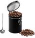 Unyqoos® RVS koffiecontainer, 1 litre - hermétique avec valve aromatique et cuillère doseuse, noir mat