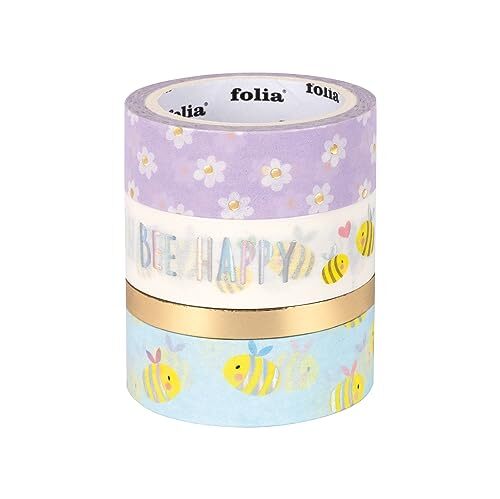 Folia 26452 - Washi Tape, plakband van rijstpapier, hotfoil in goud & iriserend, set van 4 - ideaal om te versieren en te versieren