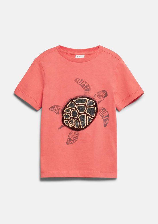 s.Oliver T-shirt met pailletten rood Jongens Katoen Ronde hals Printopdruk - maat 116/122