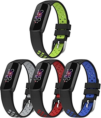 Chainfo Watch Strap compatibel met Fitbit Luxe/Luxe Special Edition, Soft Silicone Narrow Slim Sport Replacement Wristband for Smart Watch (4-Pack J)
