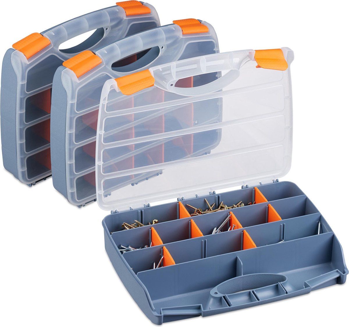 Relaxdays sorteerdoos - set van 3 stuks - assortimentsdoos - vakkendoos - kleine vakjes