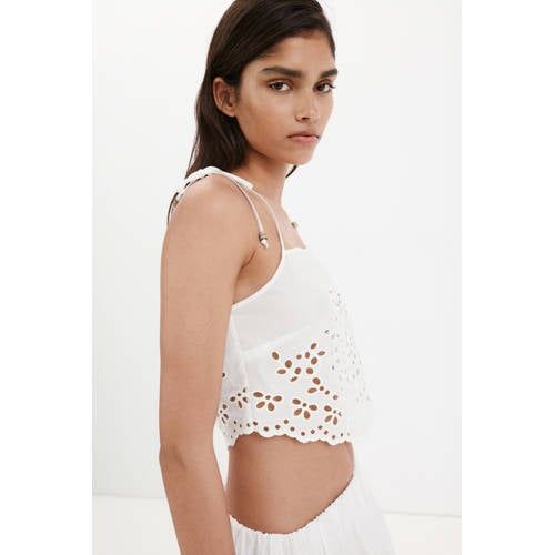 Mango top met borduursels - wit