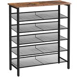 HOOBRO Schoenenrek, 6-laags schoenenkast, verstelbaar schoenenrek, schoen organisator, platte en kantelbaar, voor 18-24 paar schoenen, stal, voor gang, woonkamer, vintage bruin-zwart EBF16XJ01