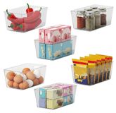 Merkloos Koelkast organizer - Opbergbakje - Doorzichtig met handgrepen - Stapelbaar - 6 stuks - 24 x 13,5 x 11 cm