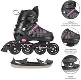Nils Extreme NH11912 - 2-in-1 Rol- en Schaatsen - Zwart/Roze - Verstelbaar - Aluminium Frame