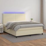 vidaXL Boxspringbed met matras en LED-verlichting, crème kleur, 160x200 cm, kunstleer