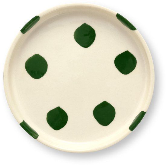 VT Wonen Gebaksbord Dots Donkergroen Keramiek Rond 13 cm
