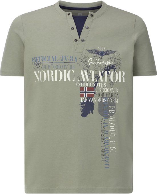 Jan Vanderstorm heren T-shirt - 64/66 - olijf - Plus Size