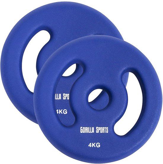 Gorilla Sports Gewichtsschijf - Halterschijven - 2 x 4 kg - Vinyl - Rubber coating - Gietijzer - 30 mm - Donkerblauw