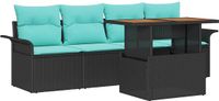 vidaXL - Tuinbank - Set - 4 zitplekken - Zwart - Polyrattan