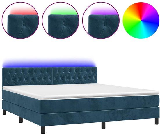 vidaXL Boxspring met matras en LED fluweel donkerblauw 160x200 cm