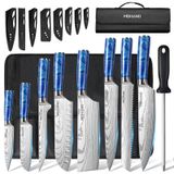 Set de couteaux Couteau de chef - 8 pièces - Acier inoxydable à haute teneur en carbone - Avec sac de roulement - Professionnel