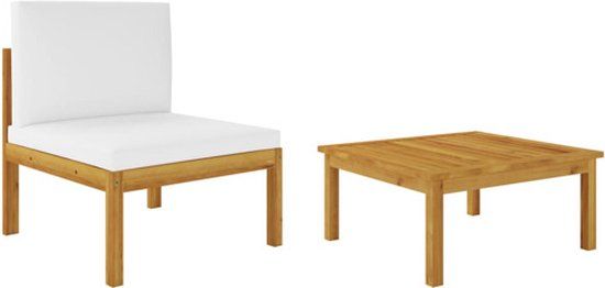 vidaXL 2-delige Loungeset met kussens massief acaciahout - Crème