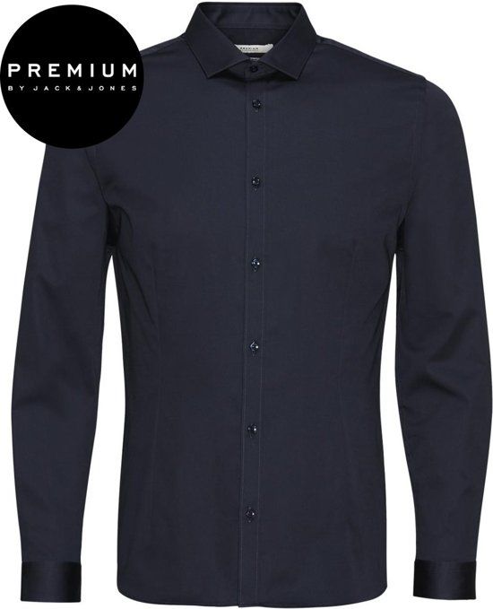 Jack & Jones Premium Heren Overhemd Parma Navy Satijn Super Slim Fit - XXL