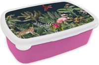 MuchoWow Broodtrommel Roze - Lunchbox - Jungle - Flamingo - Zebra - 18x12x6 cm - BPA-vrij