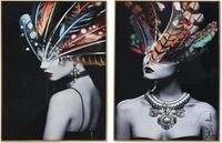 DKD Home Decor Schilderij Veren Modern (60 x 3 x 80 cm) (2 Stuks)