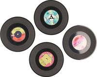 Merkloos LP vinyl onderzetters - 4x - dia 11 cm - Hout - Zwart