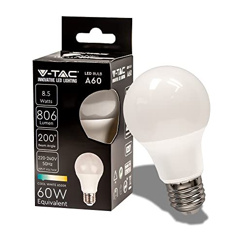 V-tac LED gloeilamp E27 8,5W (komt overeen met 60W) A60, 806lumen, 6500K - LED lamp koel wit - LED-gloeilamp, 1 stuk