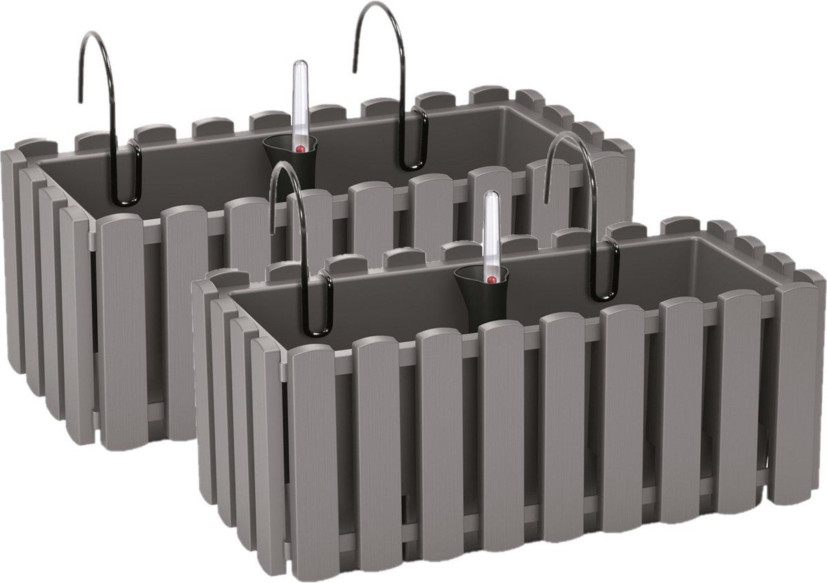 Prosperplast 2x stuks fence-look plantenbakken 38x18x16cm steengrijs