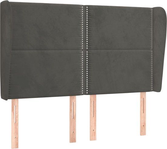 vidaXL Hoofdbord met randen 147x23x118/128 cm fluweel donkergrijs