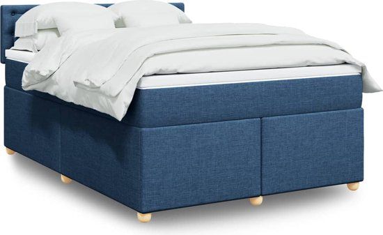 vidaXL Boxspring met matras stof blauw 160x200 cm