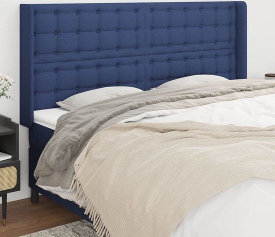 vidaXL Hoofdbord Stof Blauw 163x16x118/128 cm