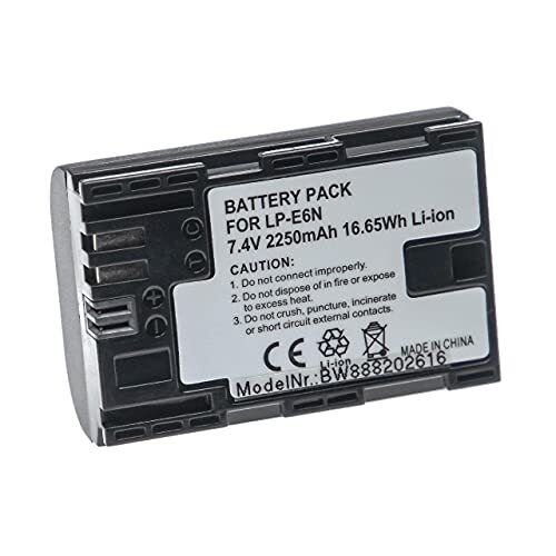 VHBW Oplaadbare batterij voor Canon LP-E6N digitale camera, DSLR (2250 mAh, 7,4 V, Li-Ion) met informatiechip