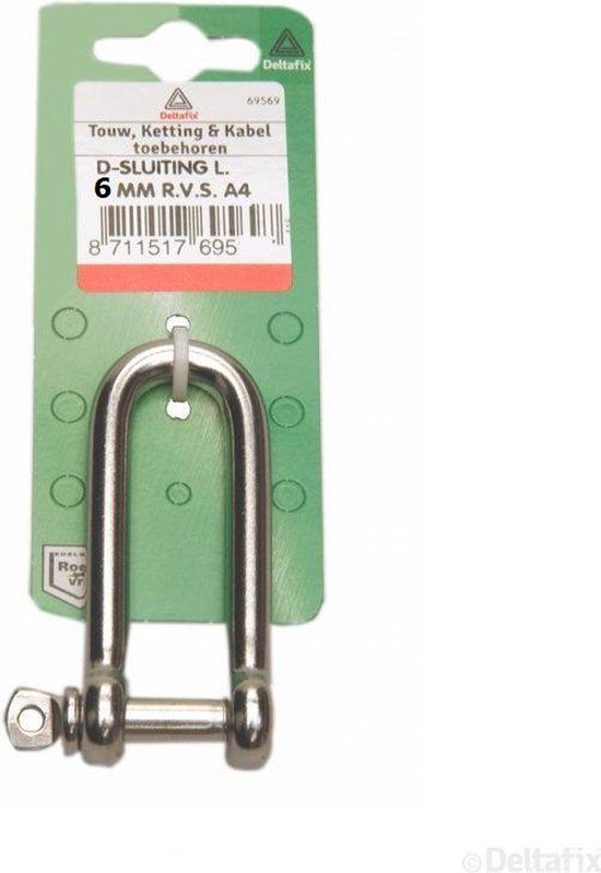 Deltafix D-sluiting lang model 6mm dik RVS-A4