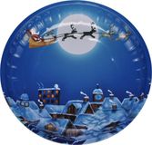 HI kinderbord met kerstman op slee - blauw/wit - metaal - 26 cm