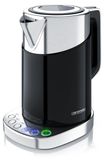 Arendo waterkoker, roestvrij staal, 1,7 liter, 3000 W, theekoker met digitale basis, temperatuurinstelling van 70 tot 100 °C, dubbelwandig, warmhoudfunctie (30 minuten), kalkfilter, zilverkleurig