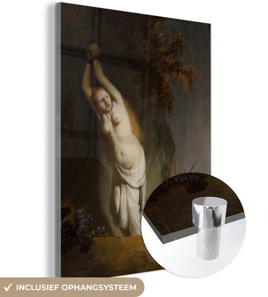 MuchoWow® Glass Painting 30x40 cm - Acrylic Glass Painting - Andromeda Chained to the Rock - Rembrandt van Rijn - Photo on Glass - Paintings