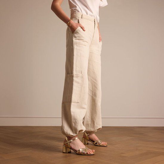 No Stress - Dames - Gouden leren sandalen met hak - Maat 38