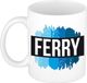 Bellatio Decorations Shoppartners Bv Ferry naam cadeau koffie mok - beker - met blauw verfstrepen - Cadeau collega - vaderdag - verjaardag - meester - coach - 300 ml - wit