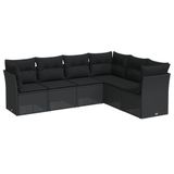 vidaXL 7-delige Loungeset met kussens, polyrattan, zwart