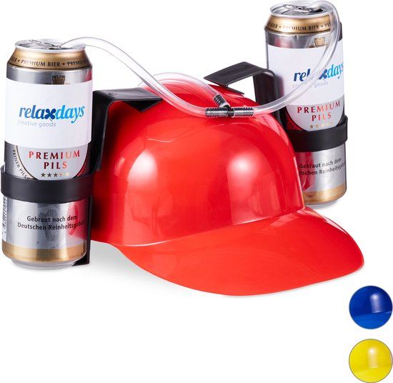 Relaxdays Drinkhelm voor 2 Blikjes - Rood
